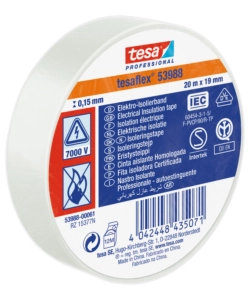 NASTRO ISOLANTE ELETTRICO IN PVC BIANCO, 19 MM X 20 MT - TESA